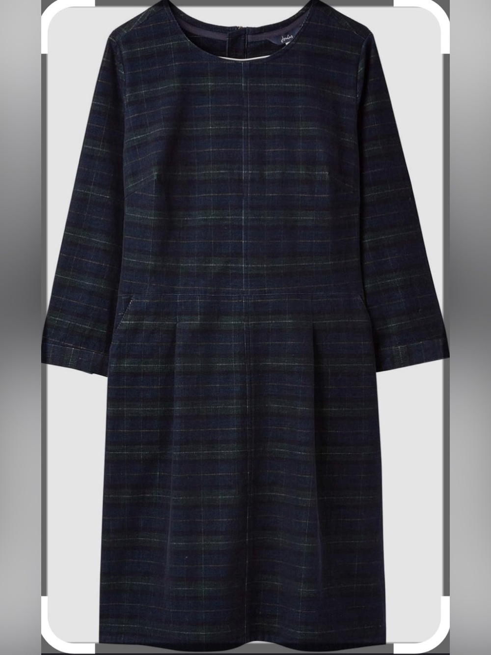 Joules Navy and Green Plaid Long-Sleeve Shift Dress